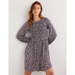 Boden long sleeve above knee smocked bodice jersey dress with pockets -‎ Size 4